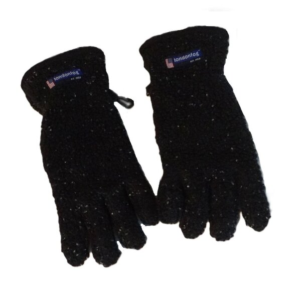 London Fog Black Speckled Sherpa Gloves Fleece Lined Boys Large (12-15) - Picture 1 of 6